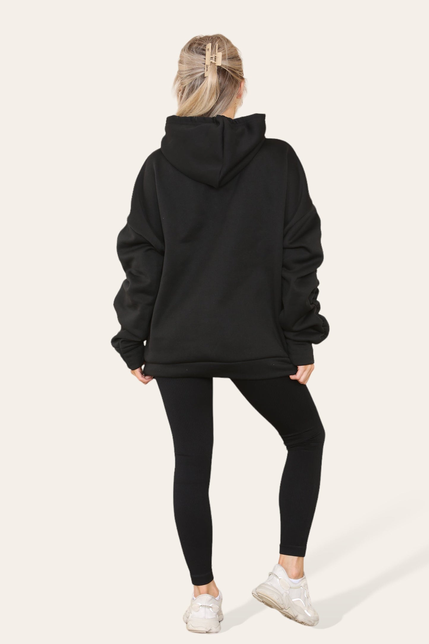 Oversized Ruched Sleeves Hoodie With Satin Ribbon