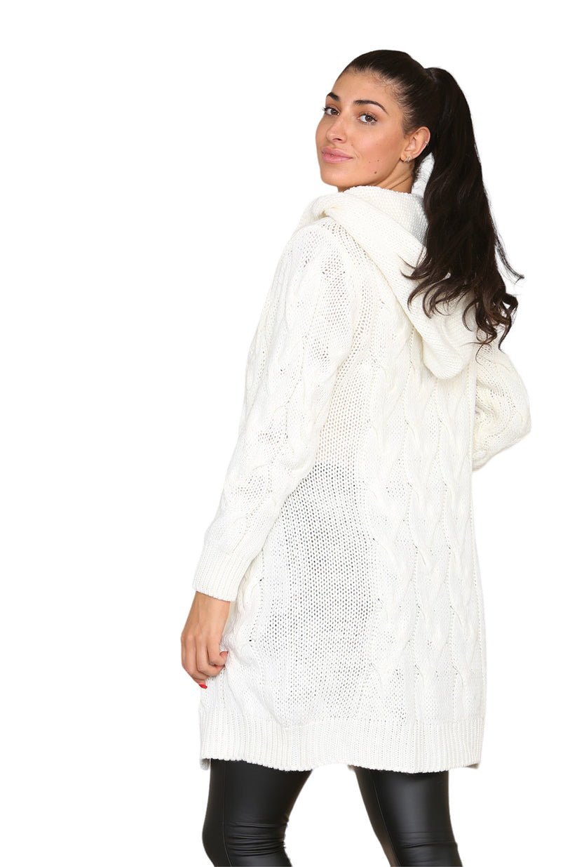 Knitted Cables Hooded Long Over Sized Cardigan