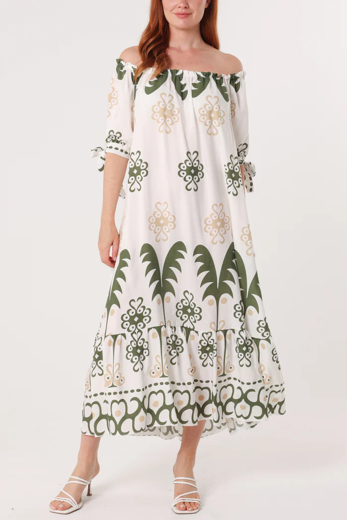 Bardot Printed Bow Sleeve Dress