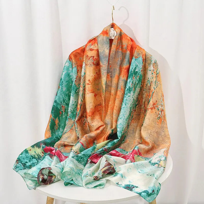 Brocade Satin Scarf Printed Silk Shawl