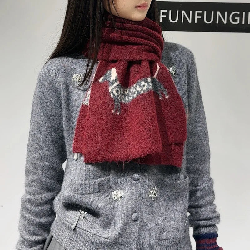 Korean Version Wool Blend Puppy Jacquard Scarf Women Men Warm Versatile Soft Muffler Autumn Winter Thick Shawl Thermal Scarves