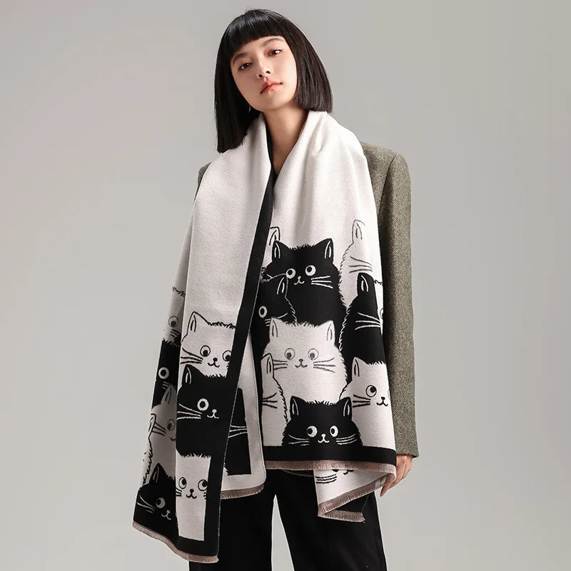 Cute Cat Ladies' Jacquard Pashmina Cashmere Scarf