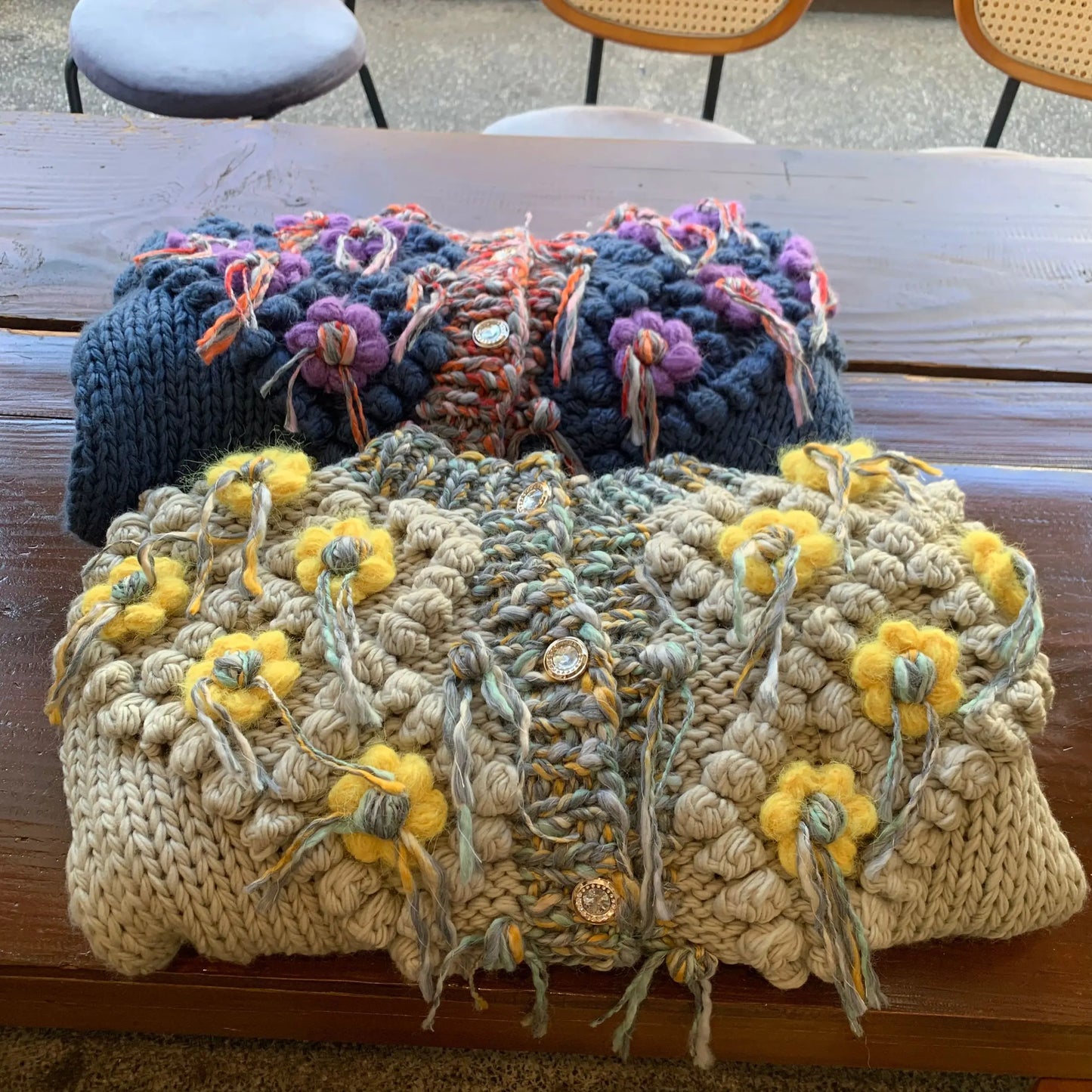 Chunky Flower Knitted Cardigan Women 2024 Warm Handmade Knit Coat NIche Design Autumn Winter Outfit Sweater