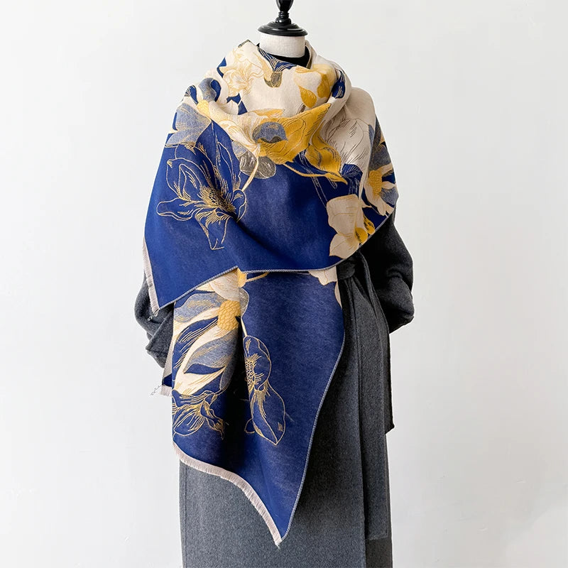 Elegant Lotus Design Women Winter Scarf