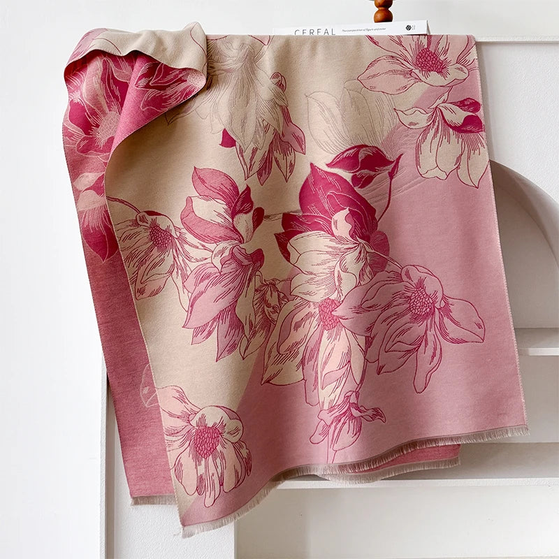 Elegant Lotus Design Women Winter Scarf