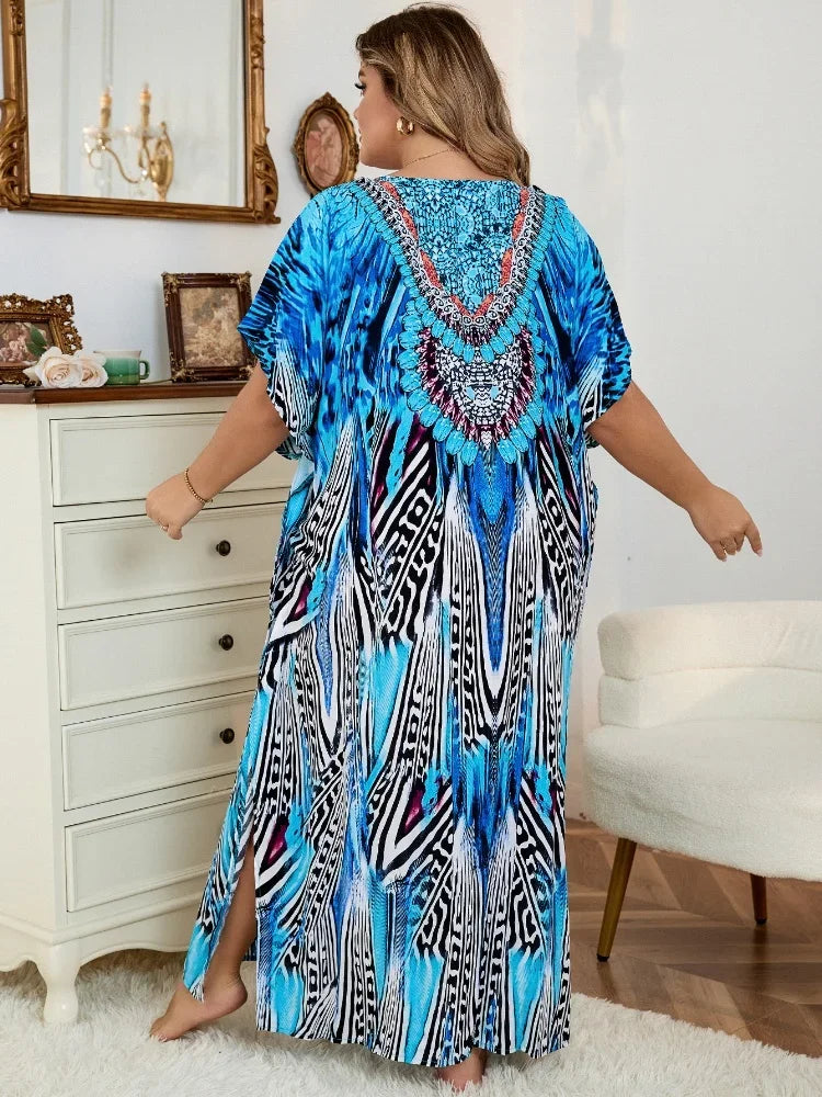 Plus Size Colorful Print Boho Kaftan/African Style