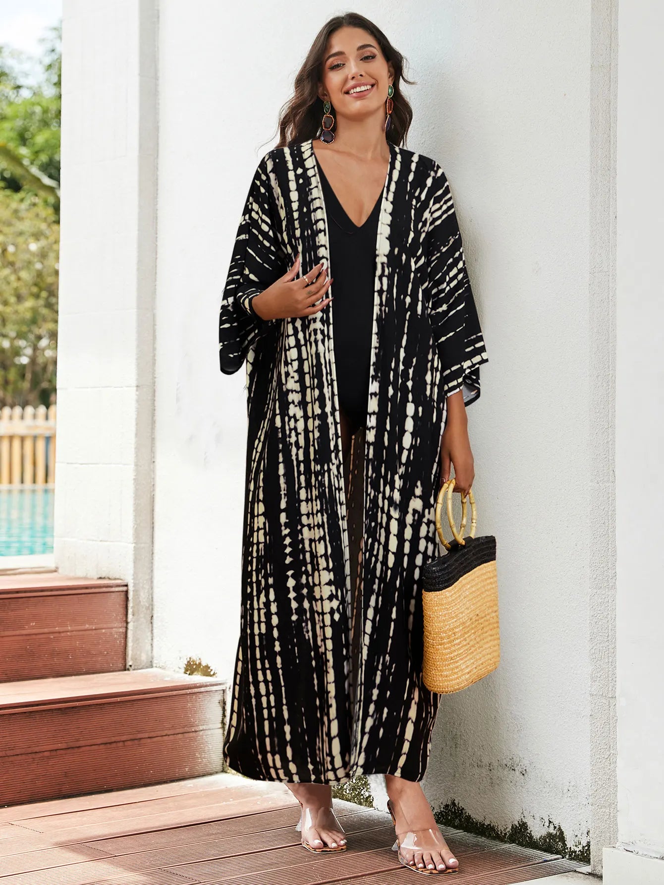 Bohemian Tie dye Striped Long Kimono