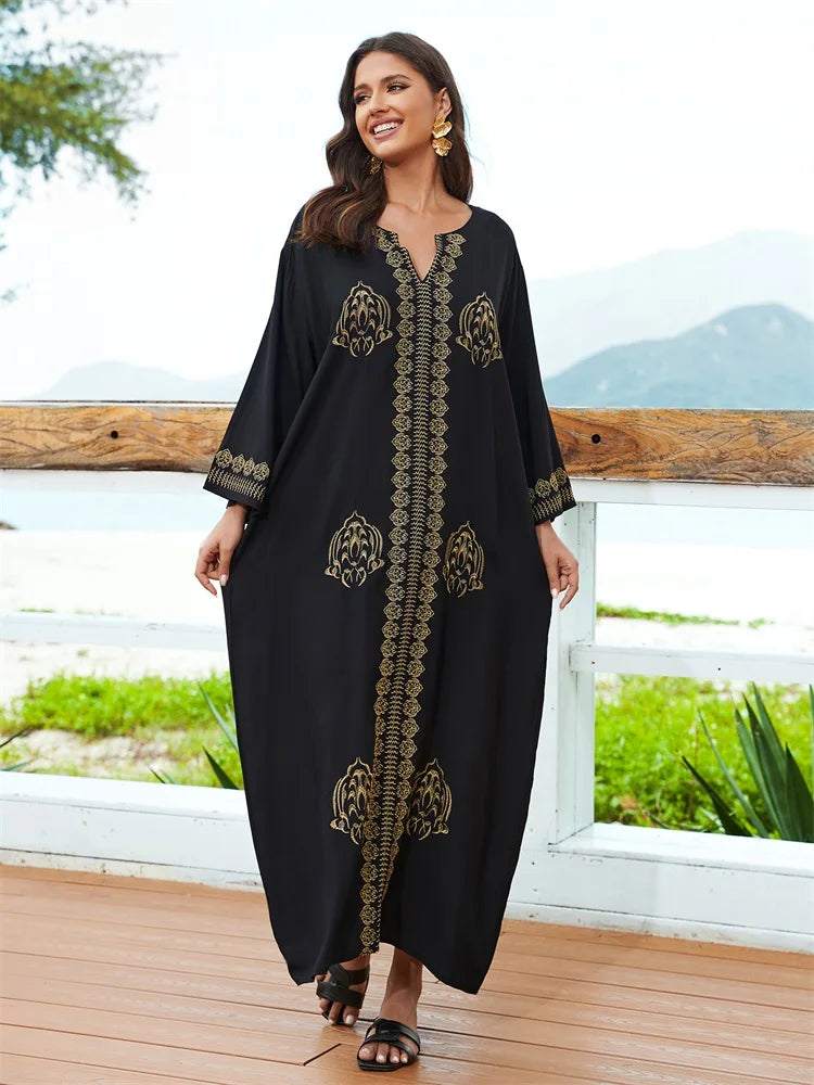 Embroidery Plus Size Long Sleeve Kaftan