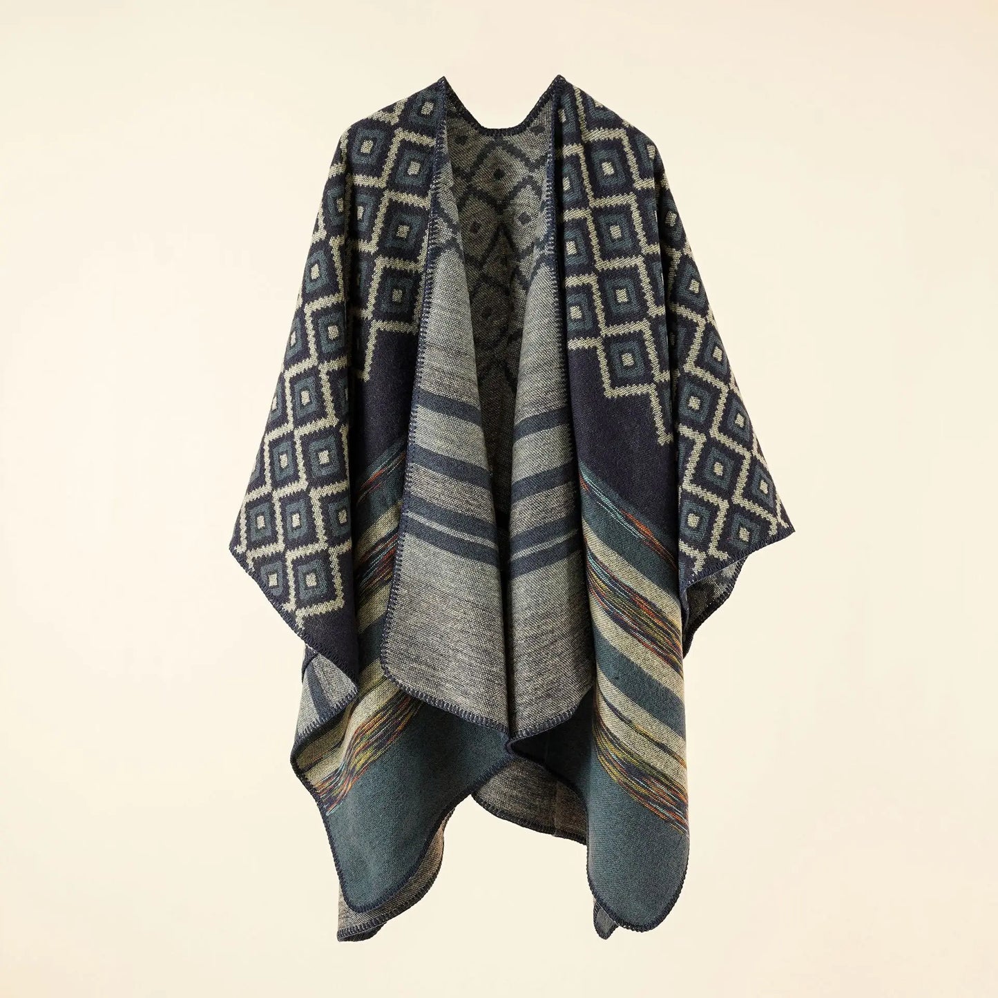 Autumn Winter New Geometric Stripe Pattern Imitation Cashmere Poncho