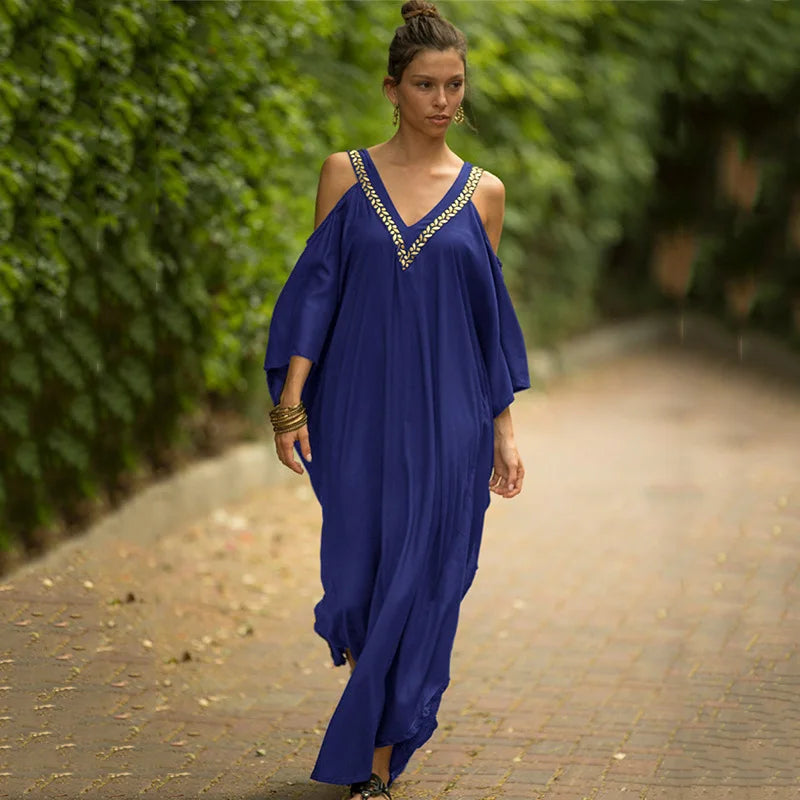 Beautiful Embroidered Cold Shoulder Dress/Kaftan