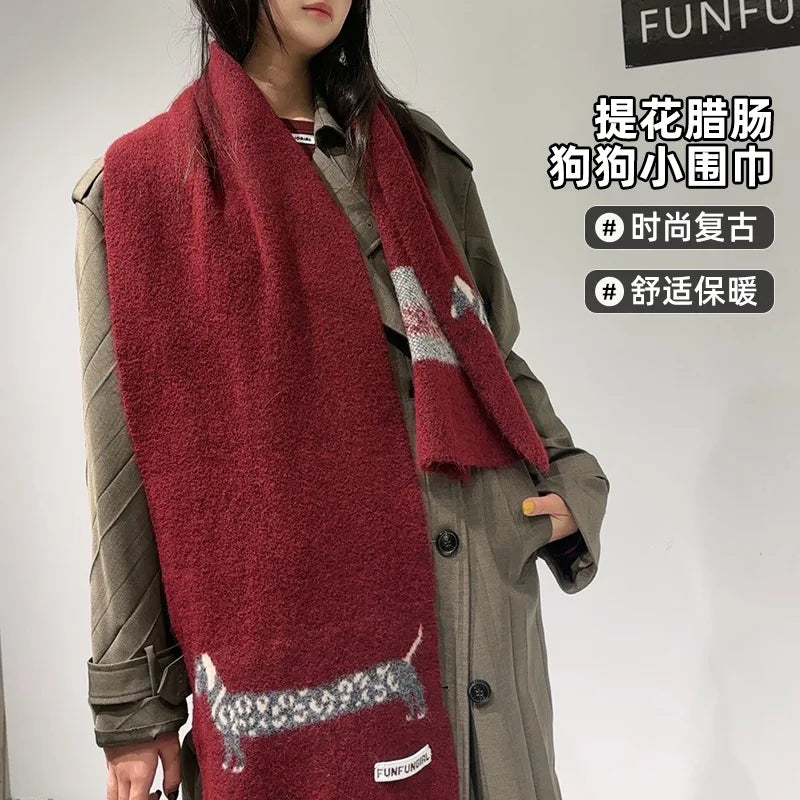 Korean Version Wool Blend Puppy Jacquard Scarf Women Men Warm Versatile Soft Muffler Autumn Winter Thick Shawl Thermal Scarves