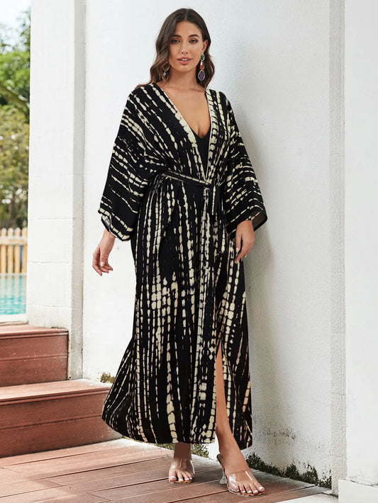 Bohemian Tie dye Striped Long Kimono