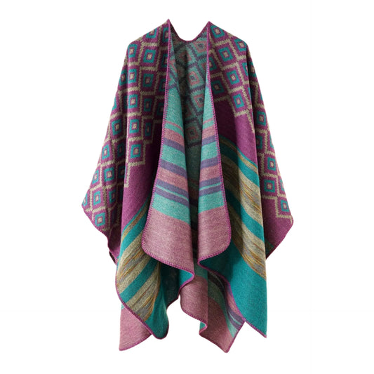 Autumn Winter New Geometric Stripe Pattern Imitation Cashmere Poncho