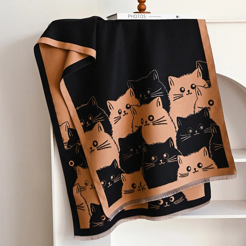 Cute Cat Ladies' Jacquard Pashmina Cashmere Scarf