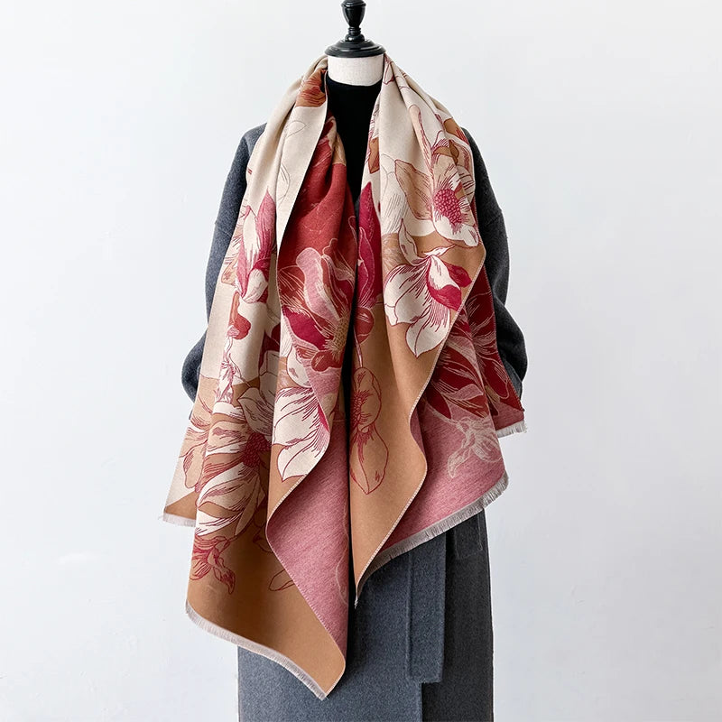 Elegant Lotus Design Women Winter Scarf