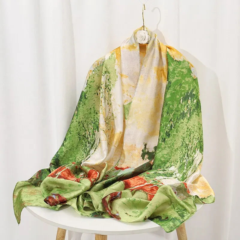 Brocade Satin Scarf Printed Silk Shawl