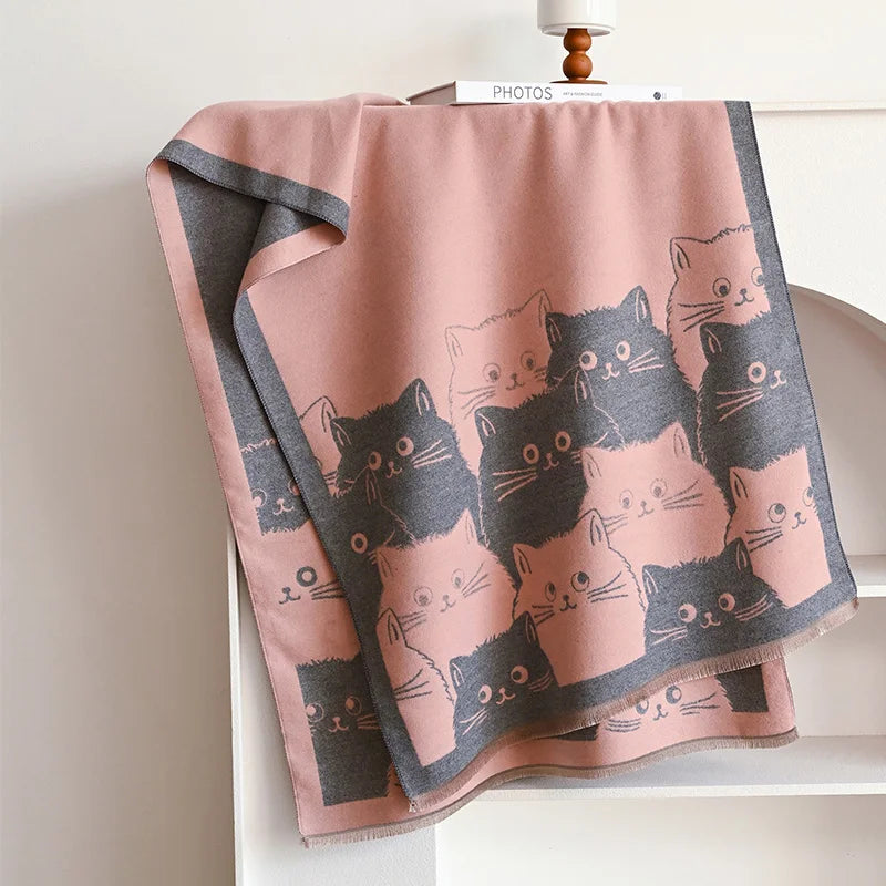 Cute Cat Ladies' Jacquard Pashmina Cashmere Scarf