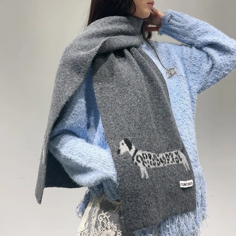 Korean Version Wool Blend Puppy Jacquard Scarf Women Men Warm Versatile Soft Muffler Autumn Winter Thick Shawl Thermal Scarves