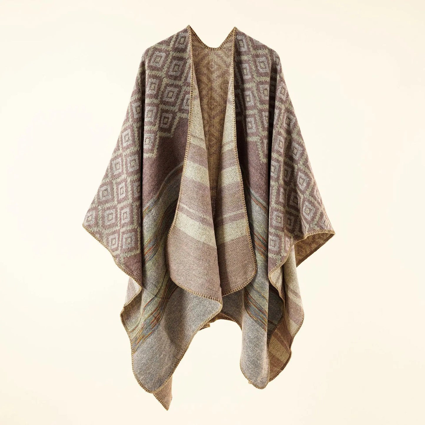 Autumn Winter New Geometric Stripe Pattern Imitation Cashmere Poncho