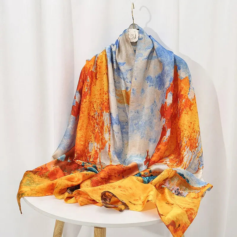 Brocade Satin Scarf Printed Silk Shawl