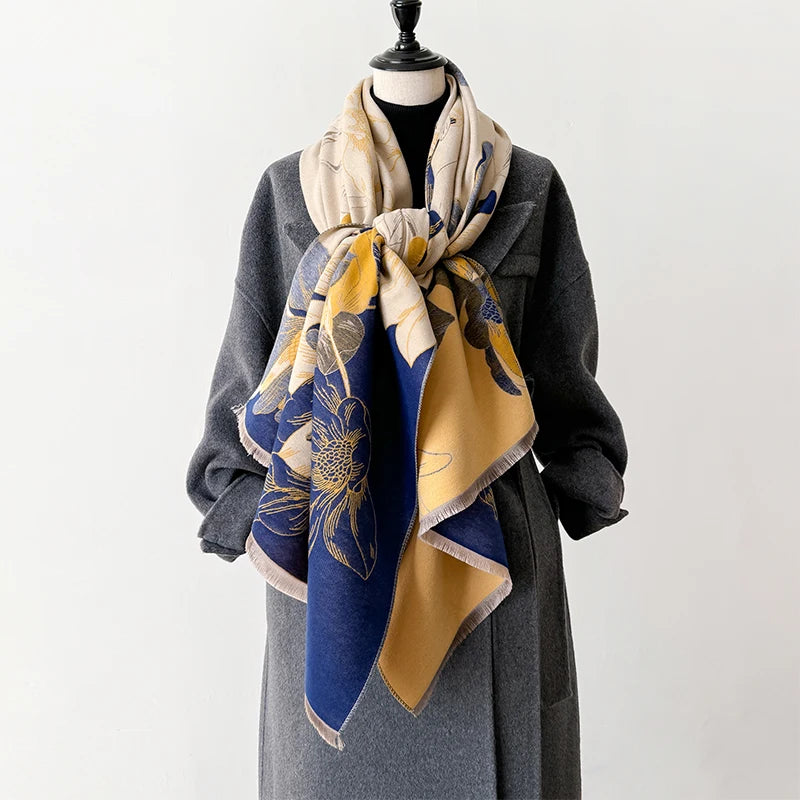 Elegant Lotus Design Women Winter Scarf