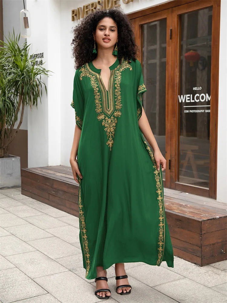 Chic Gold Embroidered Kaftan