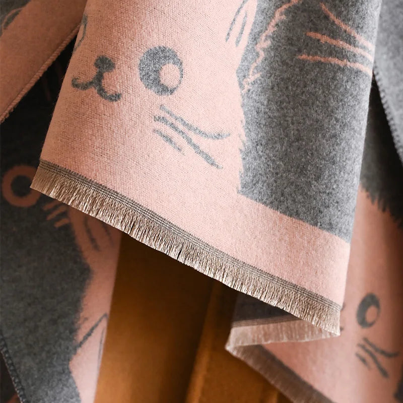 Cute Cat Ladies' Jacquard Pashmina Cashmere Scarf