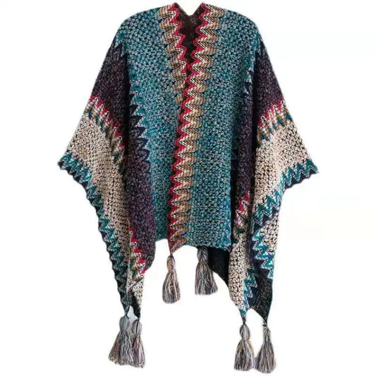 Poncho Knitted Cloak Knitted Cape Ethnic Style