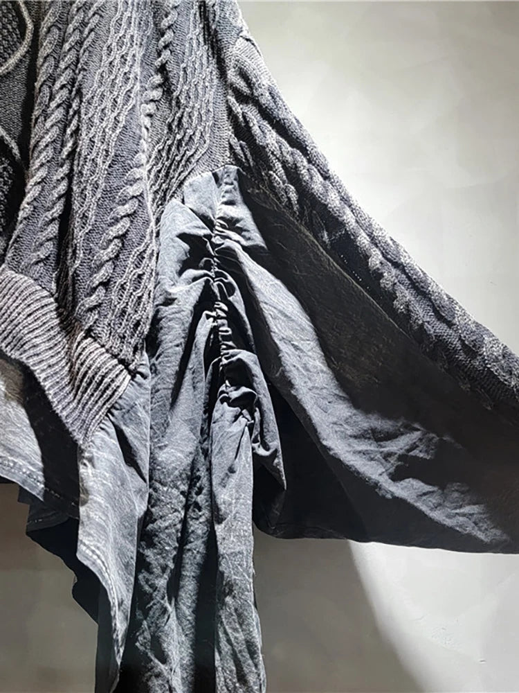 DEAT Women's Pullover Batwing Sleeve Knitted Loose Patchwork Ruffles Edge Retro V-neck Do Old Sweaters 2024 New Fashion 33A1448