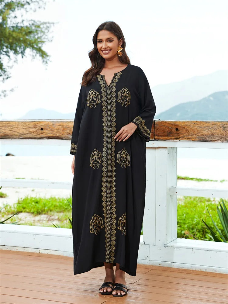 Embroidery Plus Size Long Sleeve Kaftan