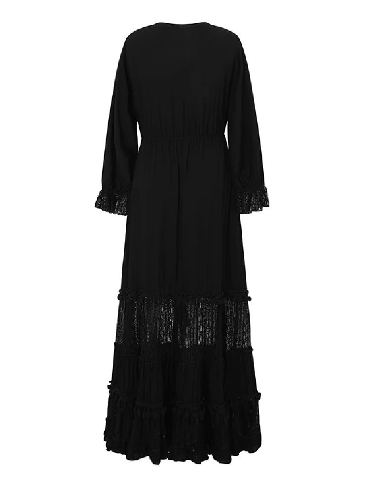 GypsyLady Black Embroidery Maxi Dress Cotton