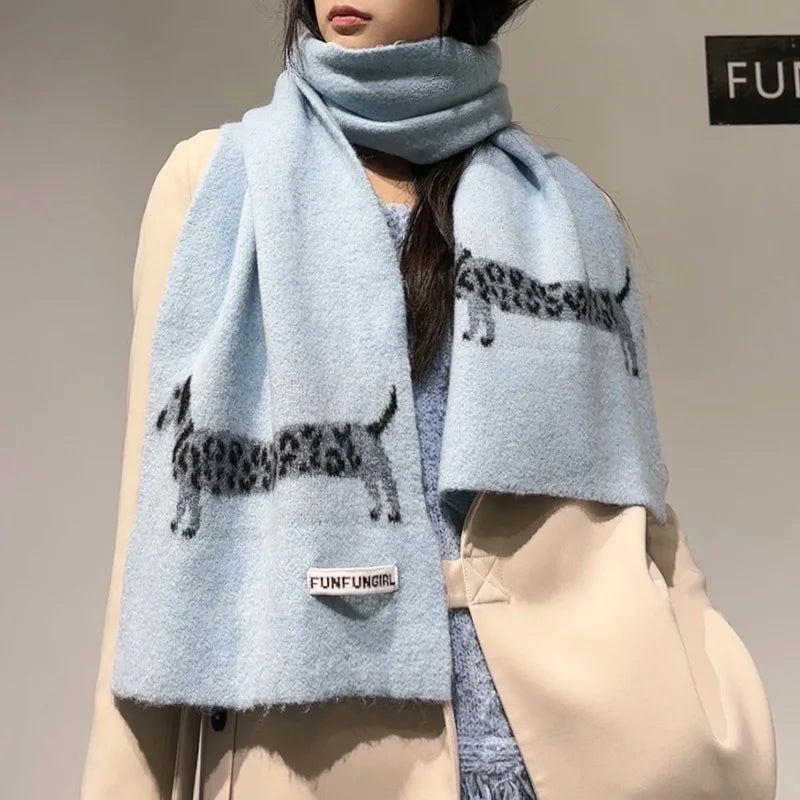 Korean Version Wool Blend Puppy Jacquard Scarf Women Men Warm Versatile Soft Muffler Autumn Winter Thick Shawl Thermal Scarves