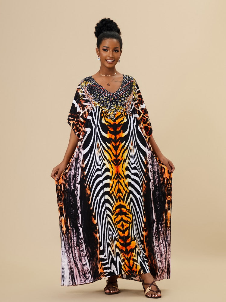 Beach Dresses Africa Printed Kaftans for Women Plus Size Robe Swimsuit Cover Up Bathing Suits Holiday Beachwear Dropshipping - Kaftans direct