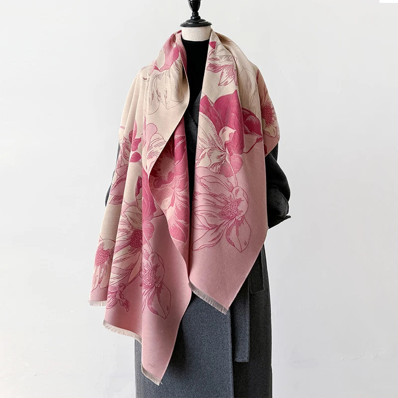 Elegant Lotus Design Women Winter Scarf