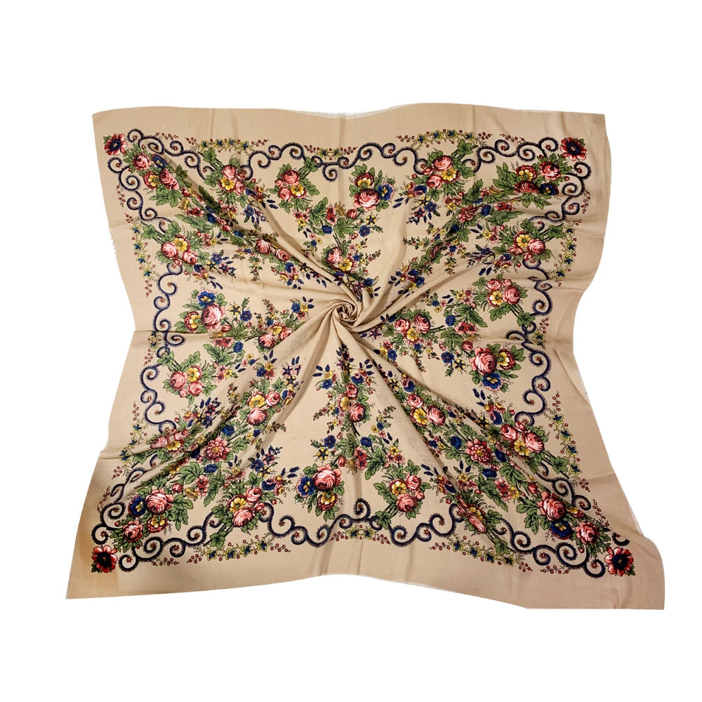 Floral Print Square Scarf for Women, Thin Square Scarf, Breathable Bandana, Beach Stole, Luxury Shawl, 130*130cm