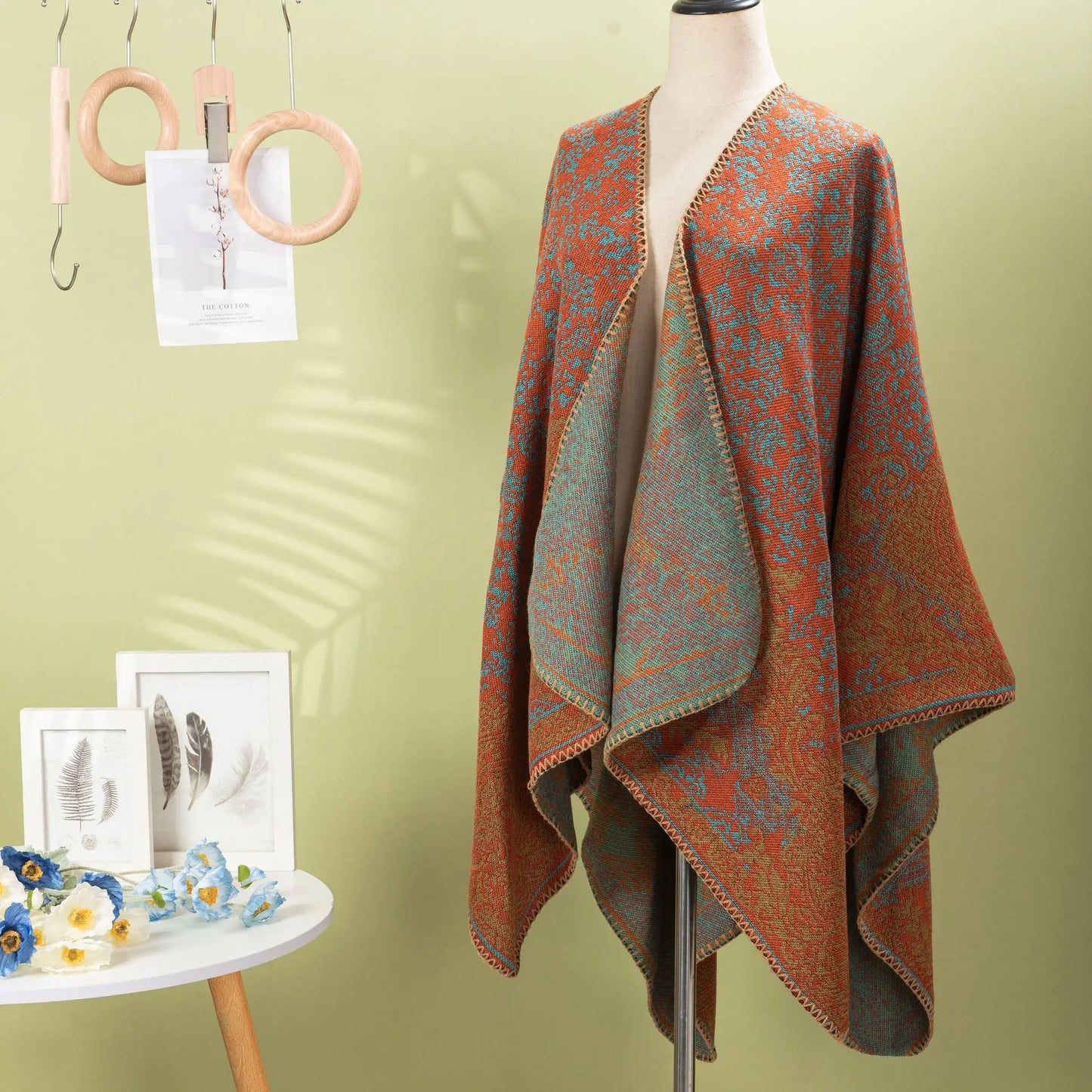 Ethnic Pattern Shawl Cape, Vintage Style Windproof Scarf for Women, Outdoor Travel Poncho & Cardigan