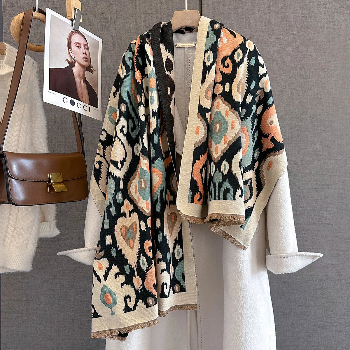 Women Autumn Winter Thick Warm Shawl Wrap Retro Luxury Scarf BigBlanket Bufanda Poncho Echarpe Pashmina Stoles Cold-proof Hijab