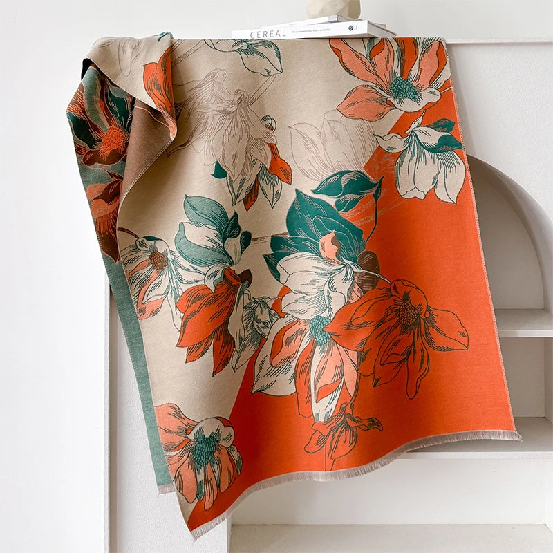 Elegant Lotus Design Women Winter Scarf