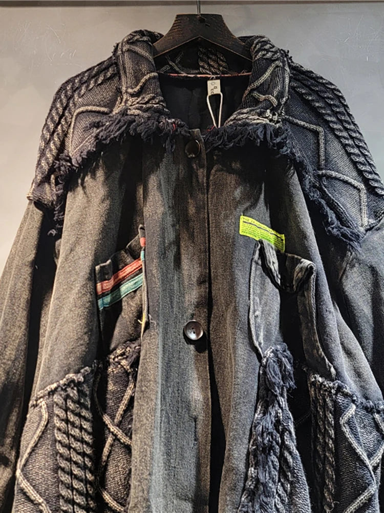 Women's Denim Coat Patchwork Knitted jacket