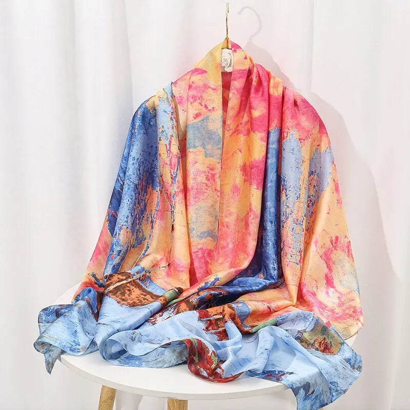 Brocade Satin Scarf Printed Silk Shawl