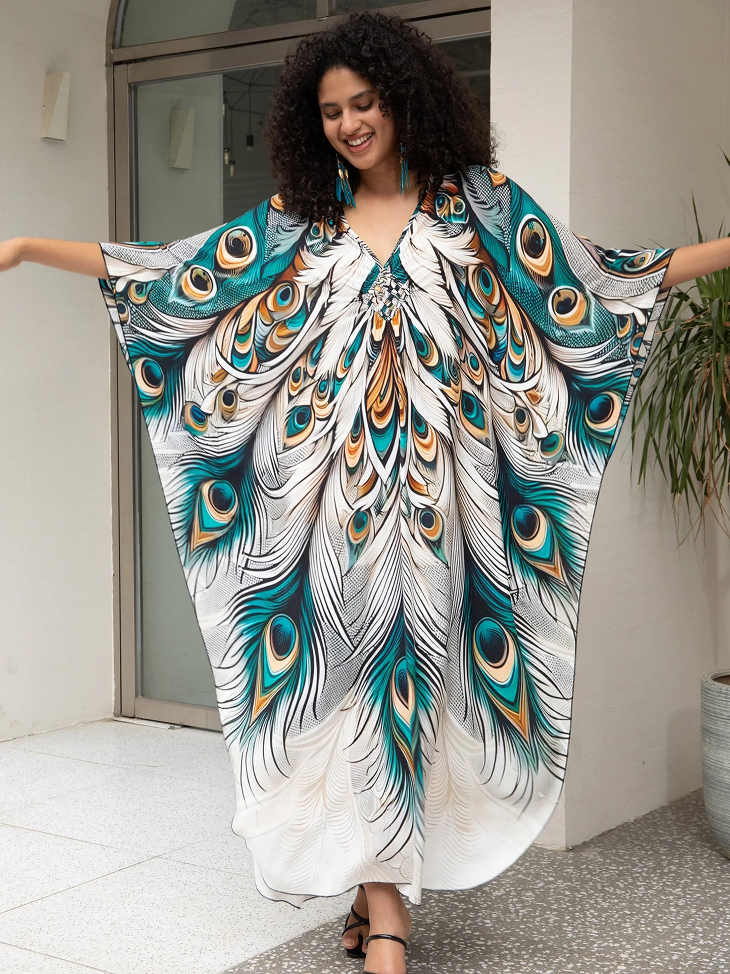 Kaftan Dress/peacock feather