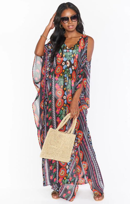 Women Elastic Beach Cover Up caftan Ethnic Print kaftans Floral Print Over Sized Caftans Lounge wear