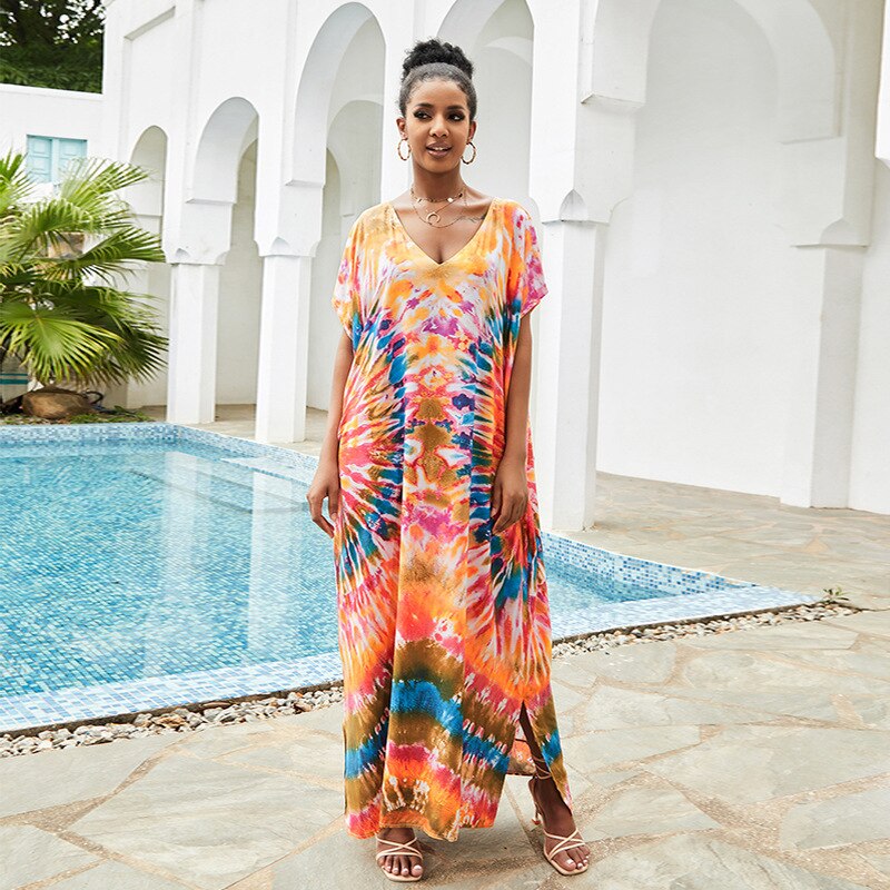 Beach Dresses Women Tie Dye Printed Kaftans Swimsuit Cover Ups/back order. Will arive in two weeks. - Kaftans direct