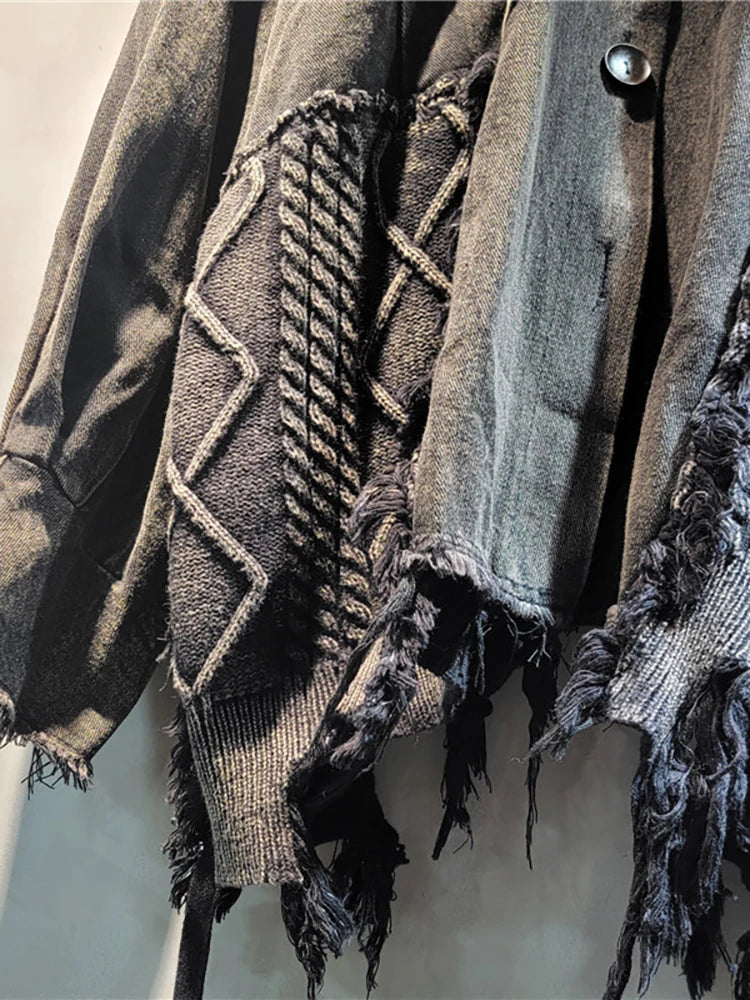 Women's Denim Coat Patchwork Knitted jacket