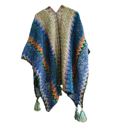 Women Knitting Poncho Cape