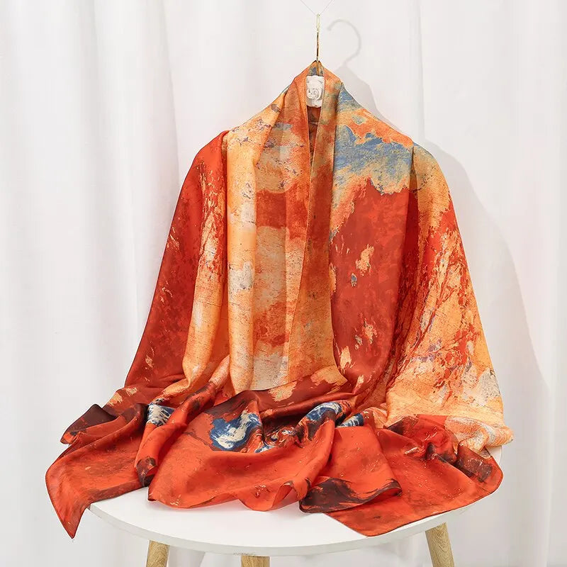 Brocade Satin Scarf Printed Silk Shawl