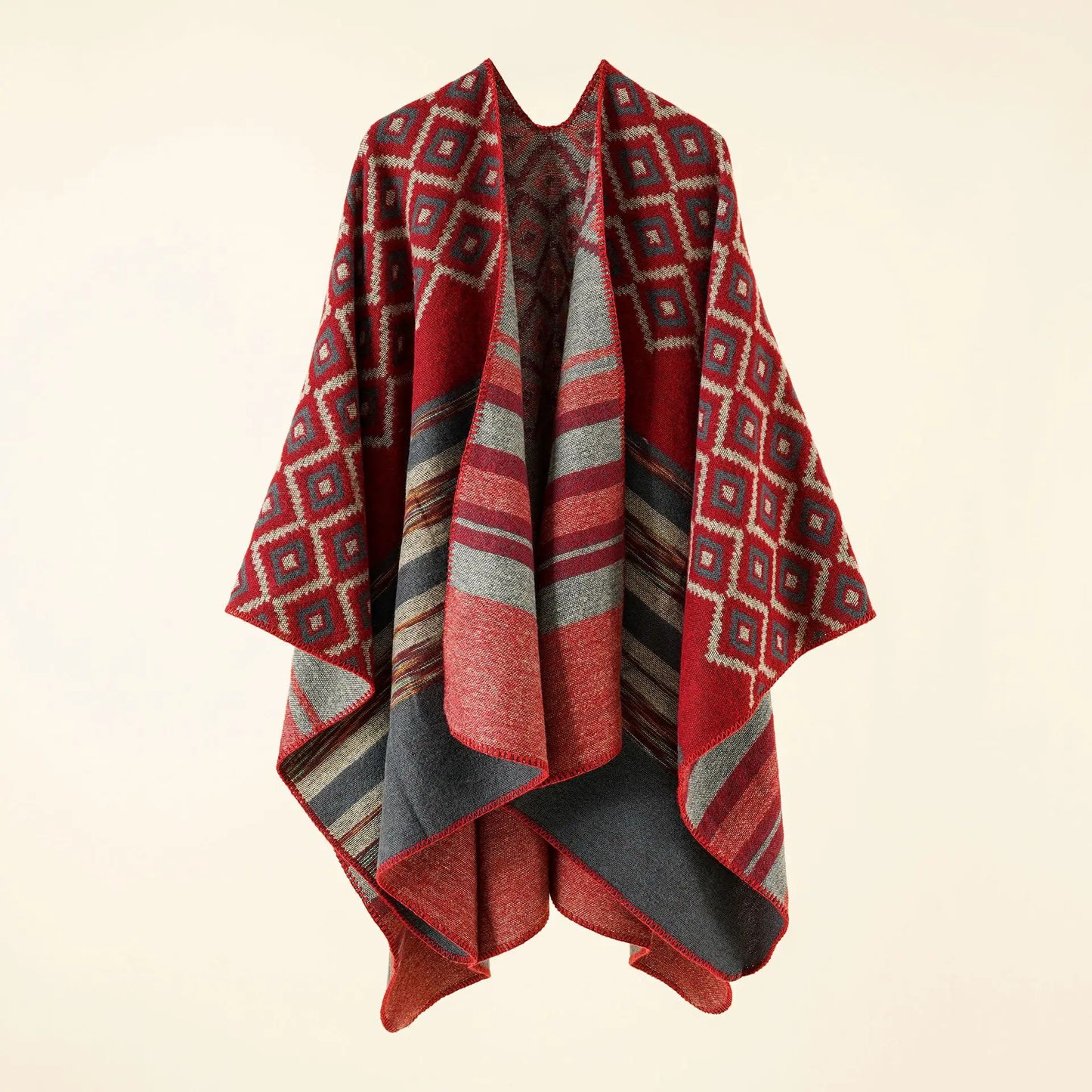 Autumn Winter New Geometric Stripe Pattern Imitation Cashmere Poncho