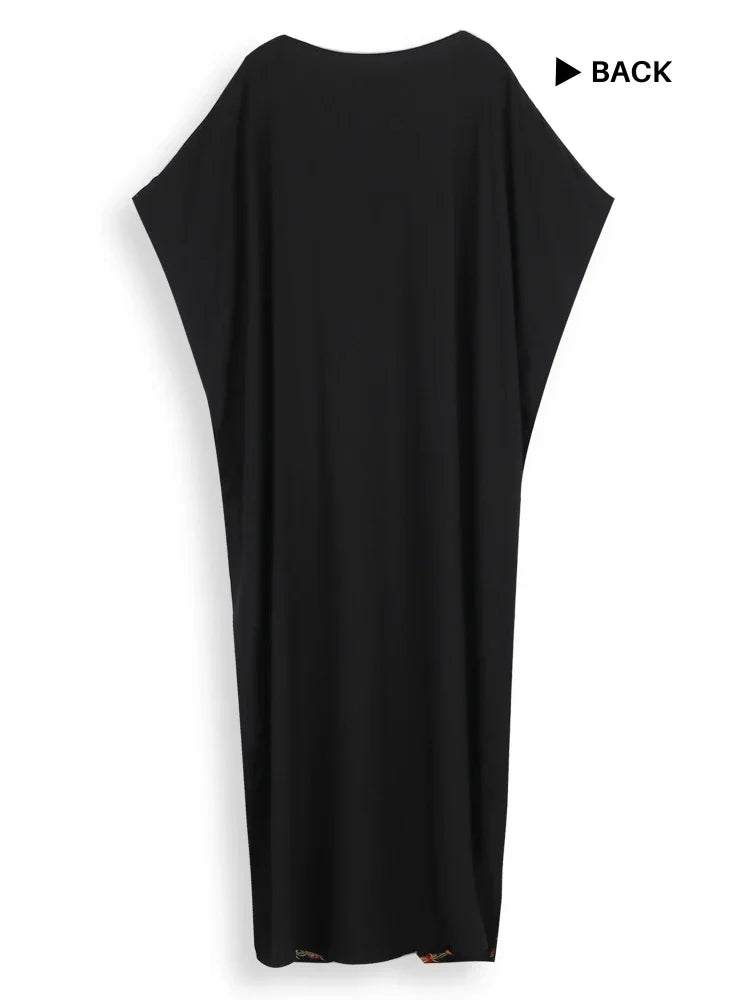 EDOLYNSA Women Embroidered Kaftan Dress Plus Size Caftan Loungewear Long Bathing Suit Coverup Tunic Beach Wear Vacation Outfit