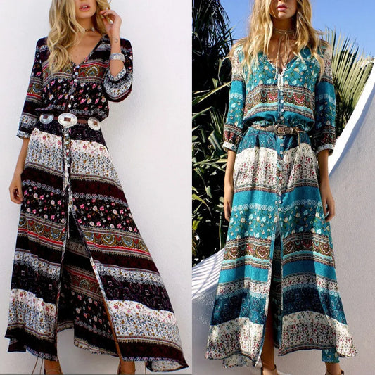 Fashion Print Boho Maxi Beach Dress