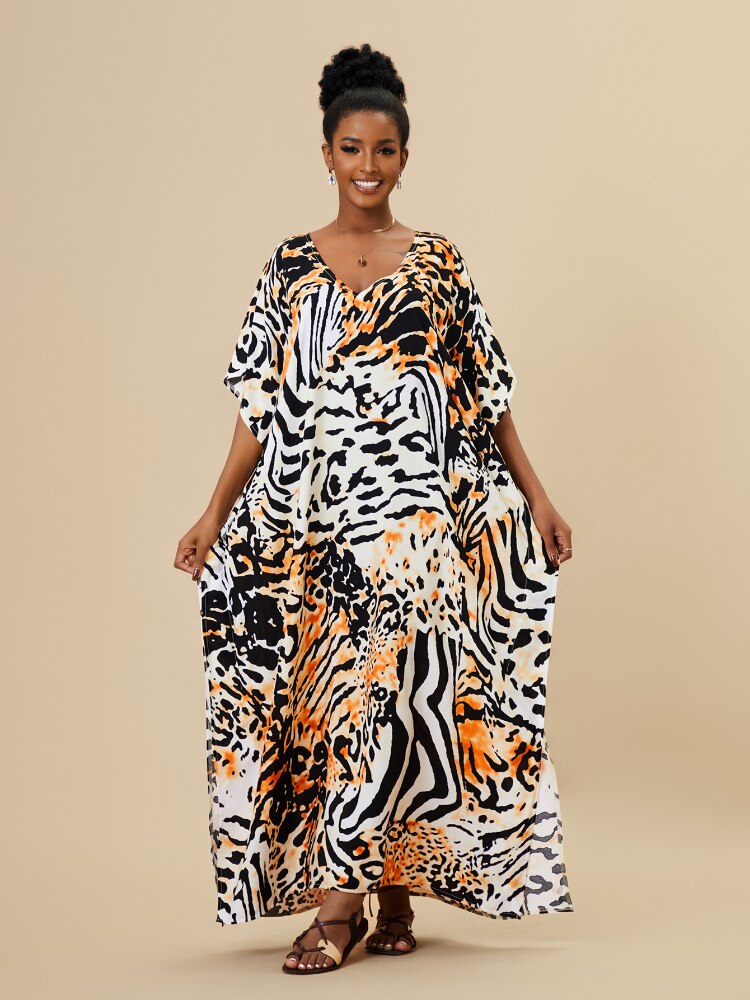 Beach Dresses Africa Printed Kaftans for Women Plus Size Robe Swimsuit Cover Up Bathing Suits Holiday Beachwear Dropshipping